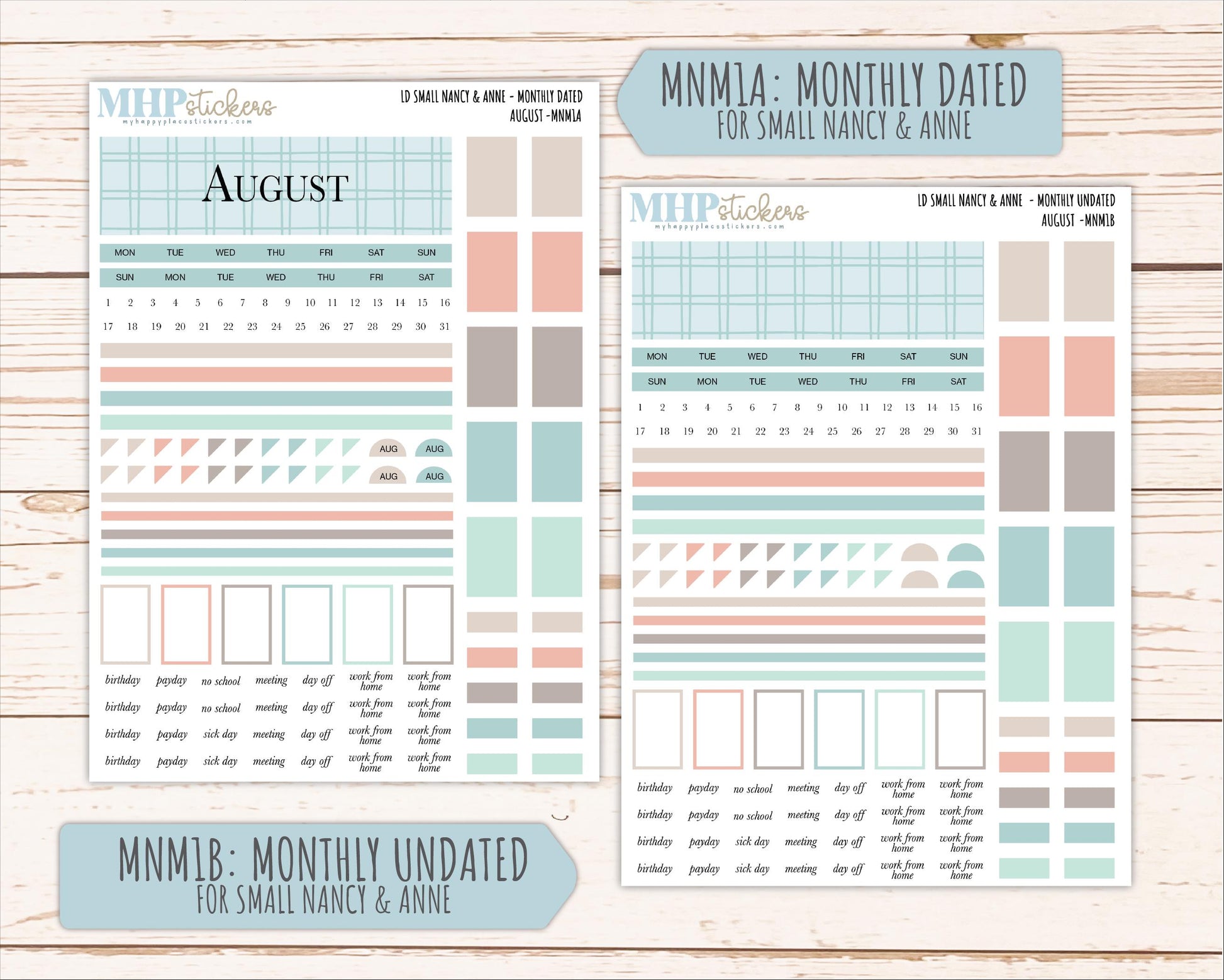 AUGUST 2026 Neutral Collection Stickers for Small Nancy & Anne. Laurel Denise Planners || MN