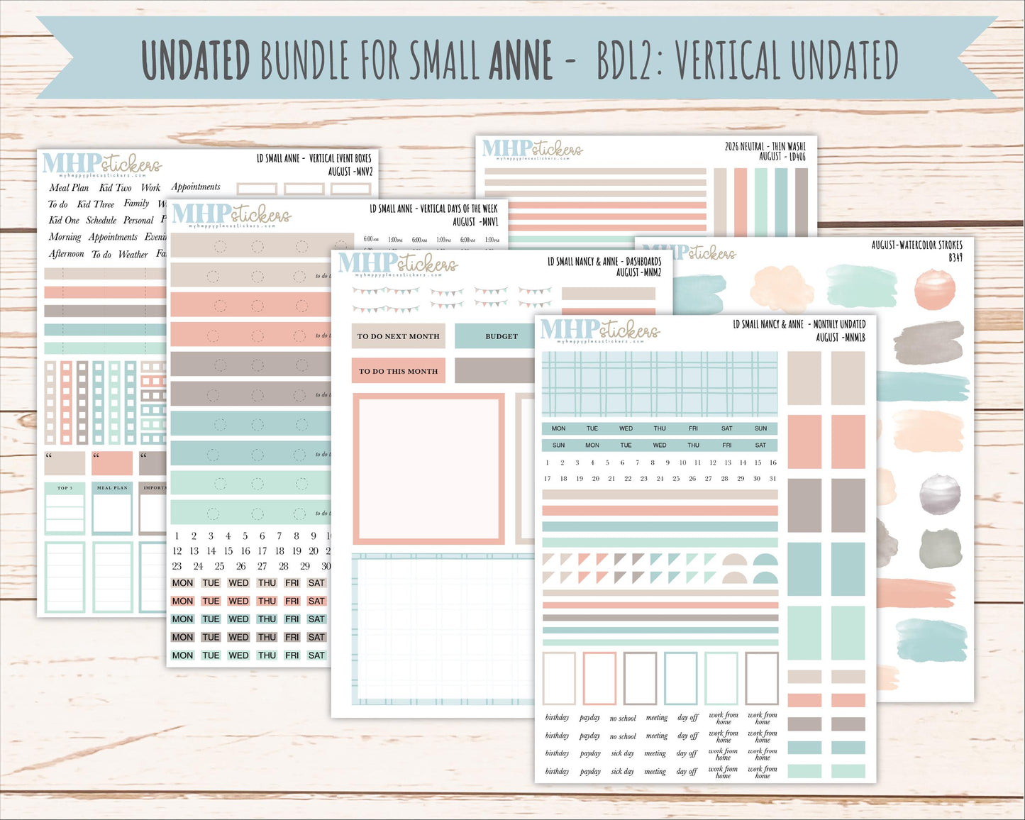 AUGUST 2026 Neutral Collection Stickers for Small Nancy & Anne. Laurel Denise Planners || MN