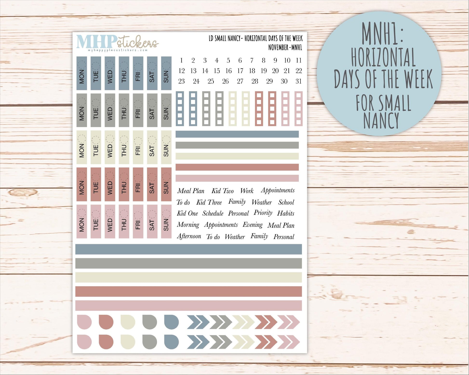 NOVEMBER 2026 Neutral Collection Stickers for Small Nancy & Anne. Laurel Denise Planners || MN