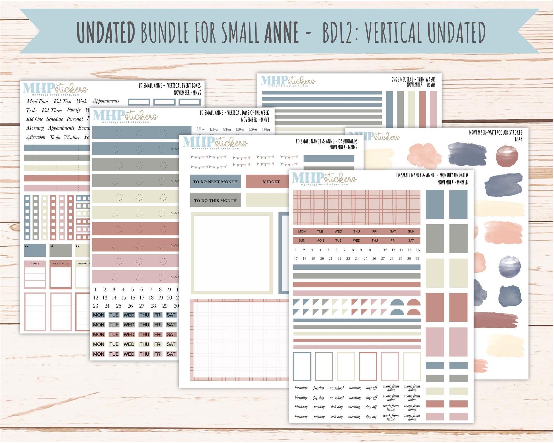 NOVEMBER 2026 Neutral Collection Stickers for Small Nancy & Anne. Laurel Denise Planners || MN