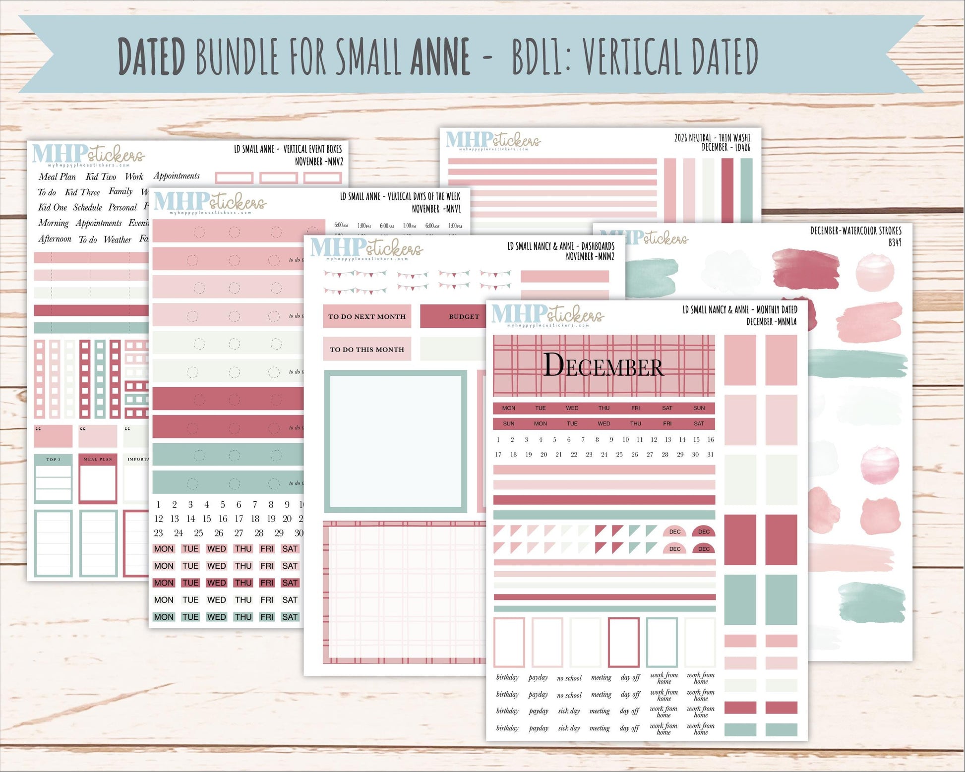 DECEMBER 2026 Neutral Collection Stickers for Small Nancy & Anne. Laurel Denise Planners || MN