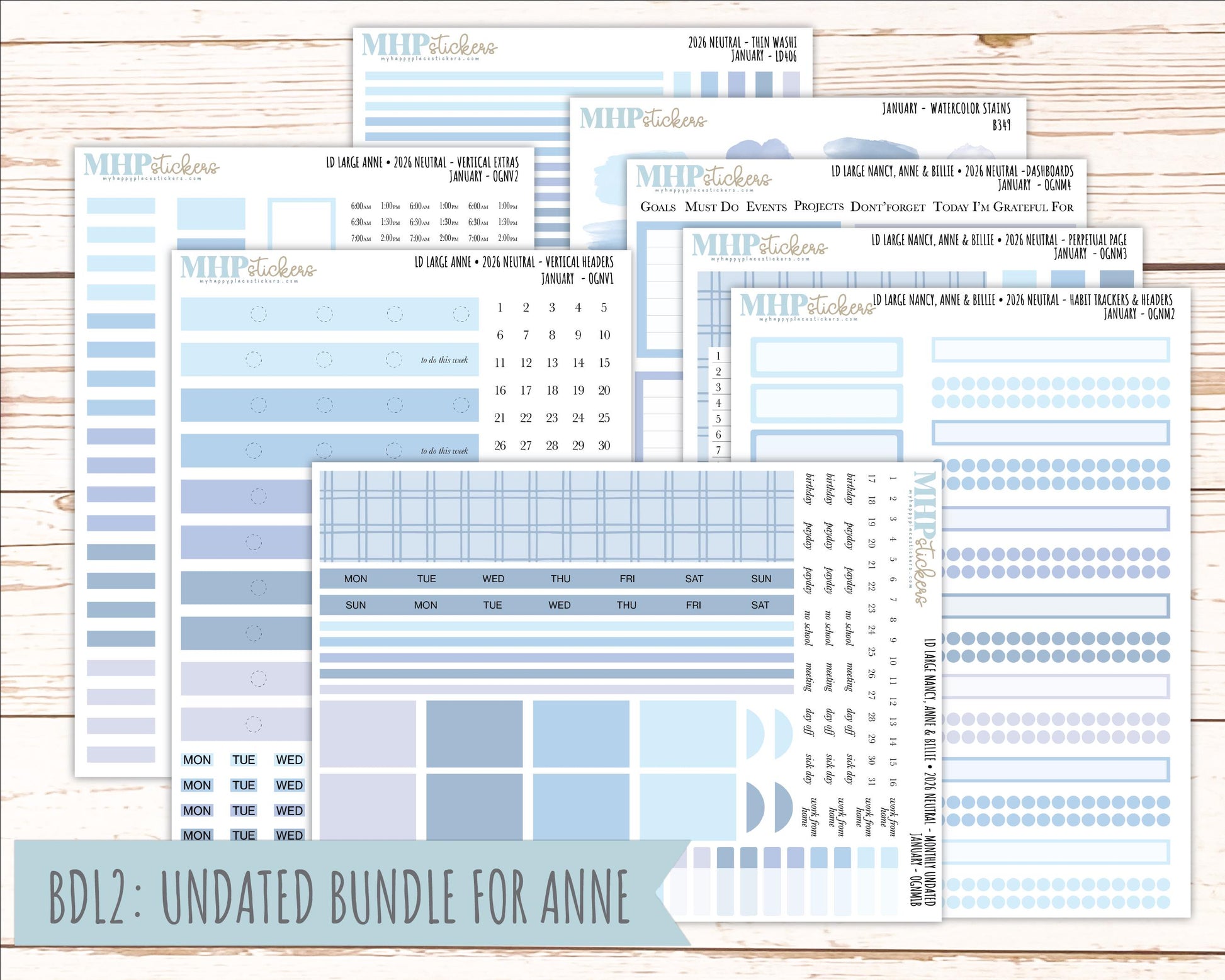 JANUARY 2026 Neutral Collection Stickers for the Large Nancy, Anne, & Billie Laurel Denise Planners || OGN
