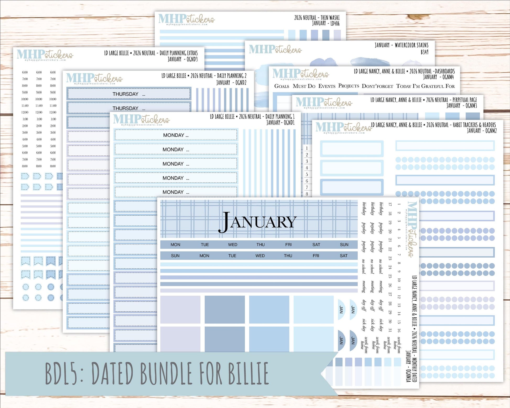 JANUARY 2026 Neutral Collection Stickers for the Large Nancy, Anne, & Billie Laurel Denise Planners || OGN