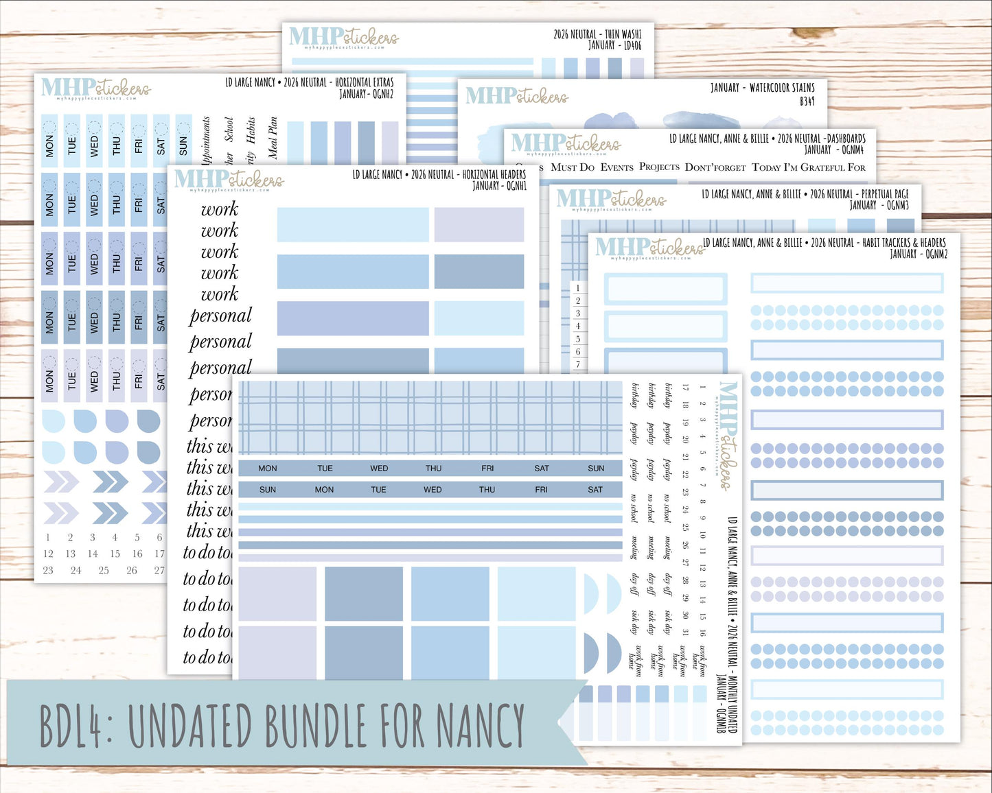 JANUARY 2026 Neutral Collection Stickers for the Large Nancy, Anne, & Billie Laurel Denise Planners || OGN