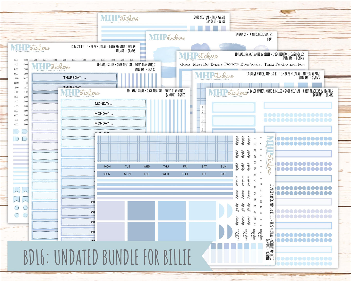 JANUARY 2026 Neutral Collection Stickers for the Large Nancy, Anne, & Billie Laurel Denise Planners || OGN