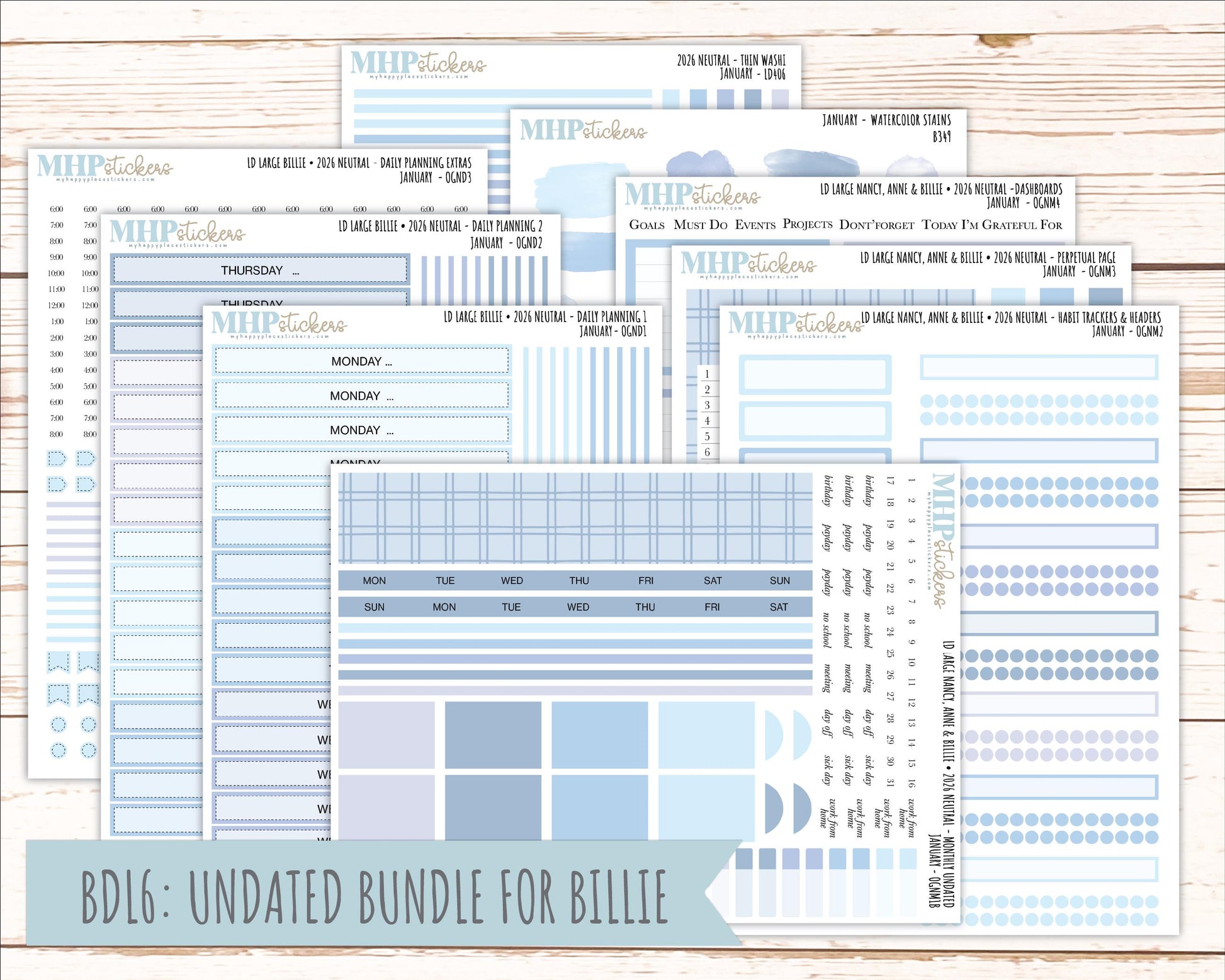 JANUARY 2026 Neutral Collection Stickers for the Large Nancy, Anne, & Billie Laurel Denise Planners || OGN