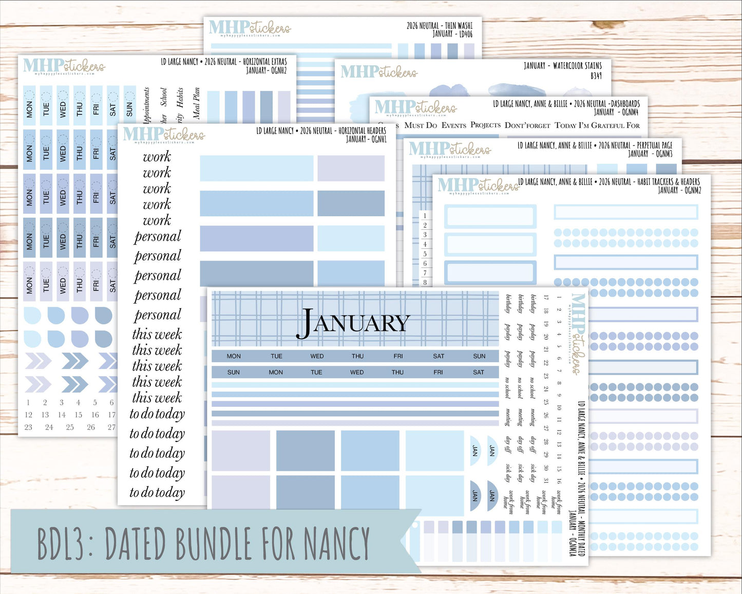 JANUARY 2026 Neutral Collection Stickers for the Large Nancy, Anne, & Billie Laurel Denise Planners || OGN