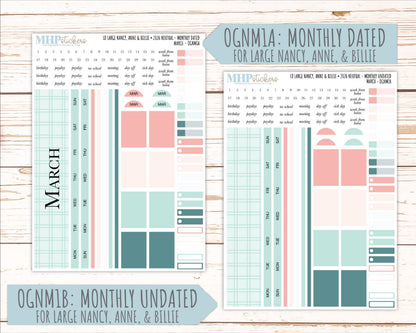 MARCH 2026 Neutral Collection Stickers for the Large Nancy, Anne, & Billie Laurel Denise Planners || OGN