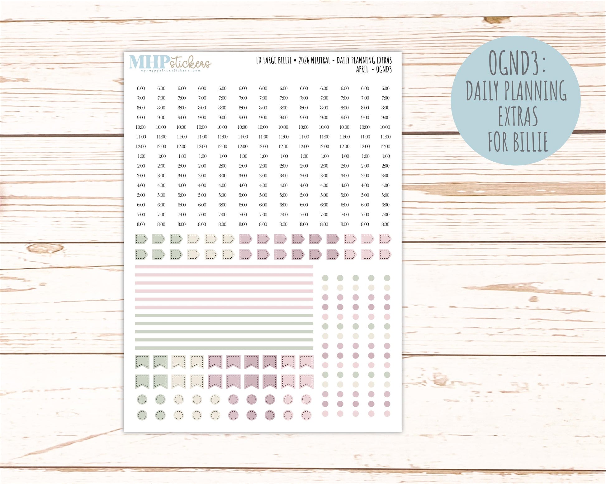 APRIL 2026 Neutral Collection Stickers for the Large Nancy, Anne, & Billie Laurel Denise Planners || OGN
