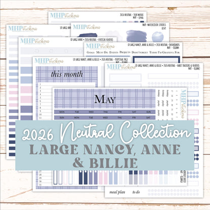 MAY 2026 Neutral Collection Stickers for the Large Nancy, Anne, & Billie Laurel Denise Planners || OGN