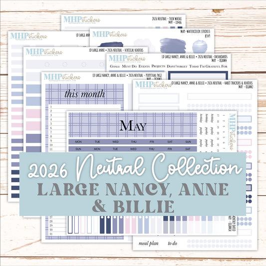 MAY 2026 Neutral Collection Stickers for the Large Nancy, Anne, & Billie Laurel Denise Planners || OGN