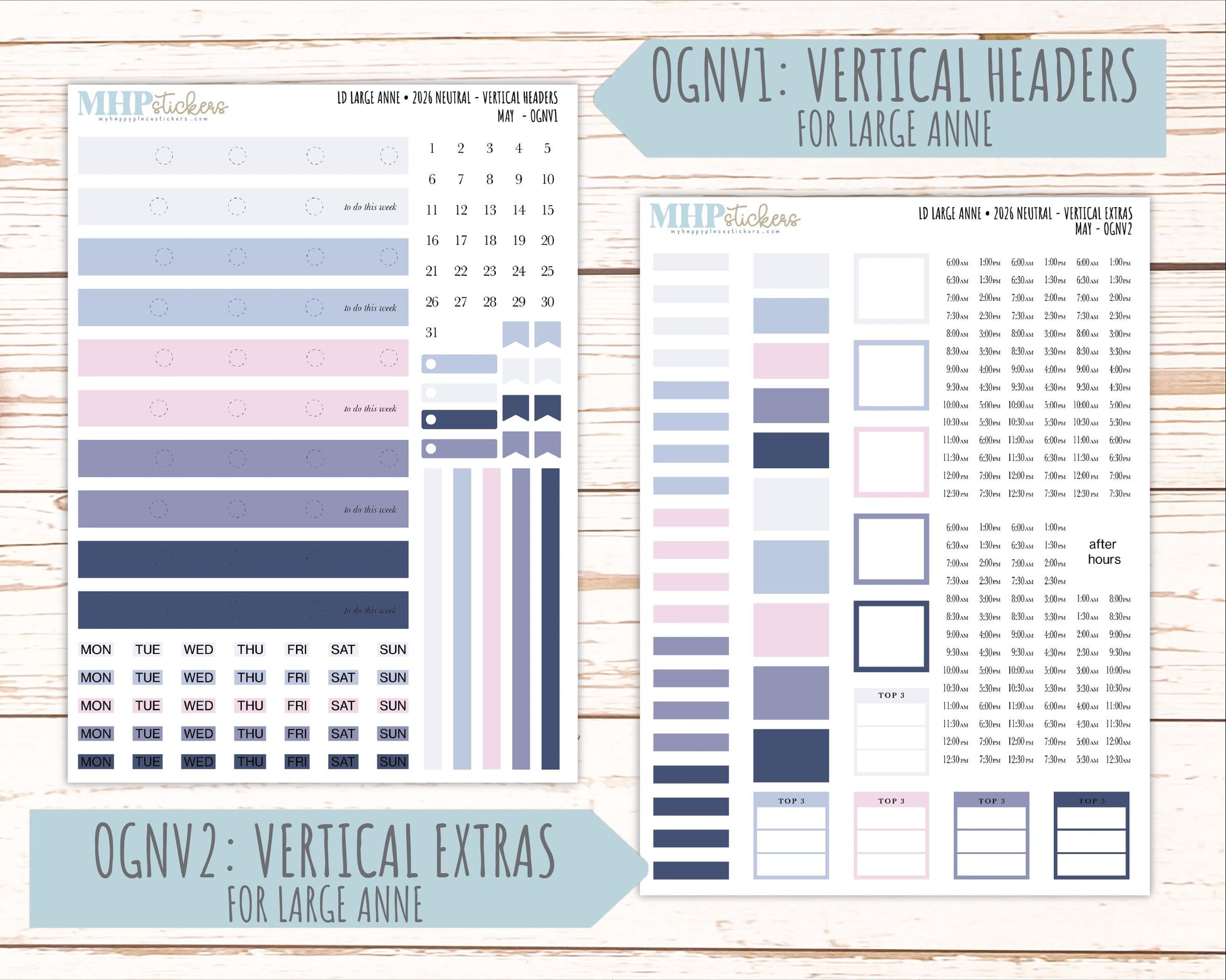 MAY 2026 Neutral Collection Stickers for the Large Nancy, Anne, & Billie Laurel Denise Planners || OGN