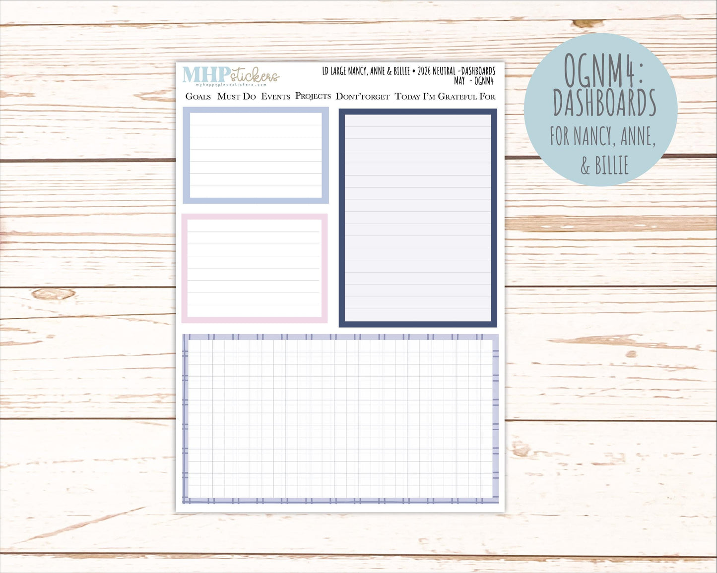 MAY 2026 Neutral Collection Stickers for the Large Nancy, Anne, & Billie Laurel Denise Planners || OGN