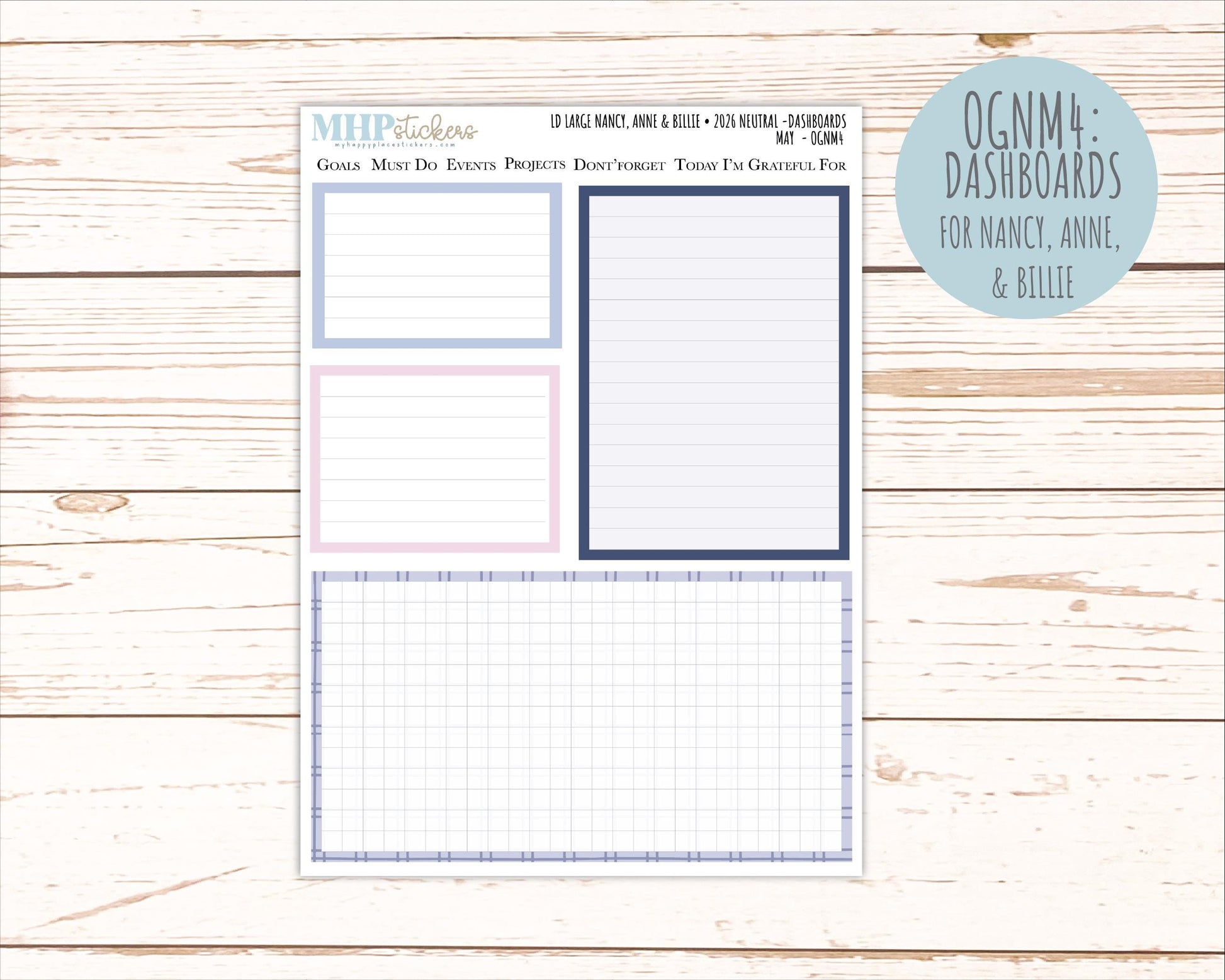 MAY 2026 Neutral Collection Stickers for the Large Nancy, Anne, & Billie Laurel Denise Planners || OGN
