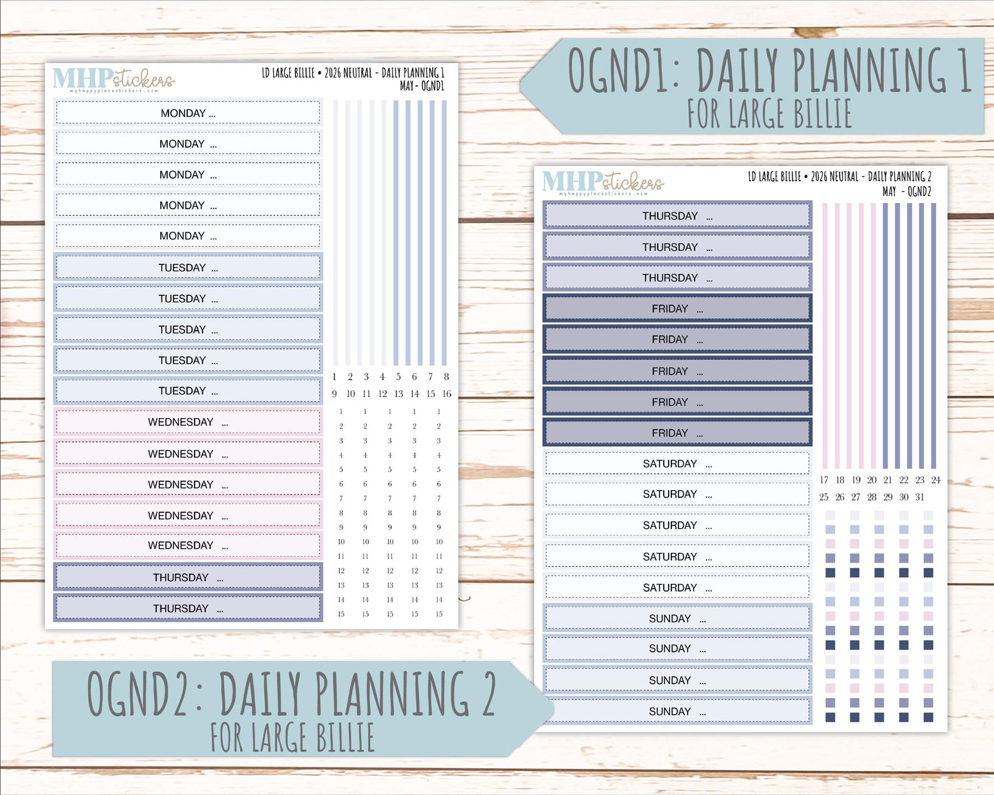 MAY 2026 Neutral Collection Stickers for the Large Nancy, Anne, & Billie Laurel Denise Planners || OGN