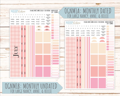 JULY 2026 Neutral Collection Stickers for the Large Nancy, Anne, & Billie Laurel Denise Planners || OGN
