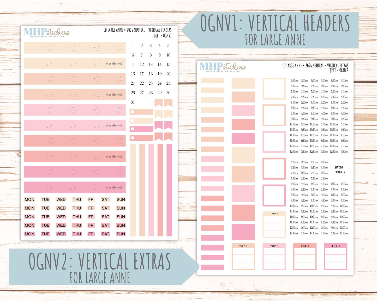 JULY 2026 Neutral Collection Stickers for the Large Nancy, Anne, & Billie Laurel Denise Planners || OGN