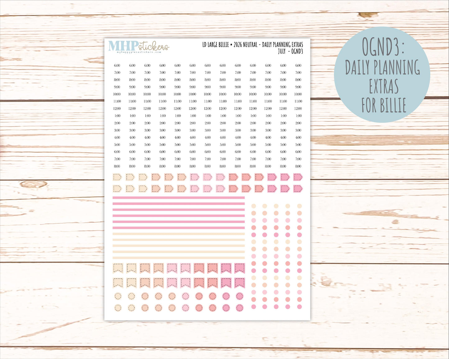 JULY 2026 Neutral Collection Stickers for the Large Nancy, Anne, & Billie Laurel Denise Planners || OGN
