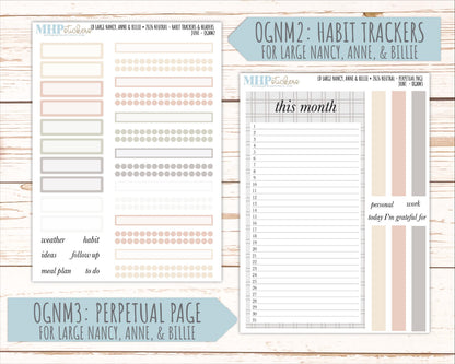 JUNE 2026 Neutral Collection Stickers for the Large Nancy, Anne, & Billie Laurel Denise Planners || OGN