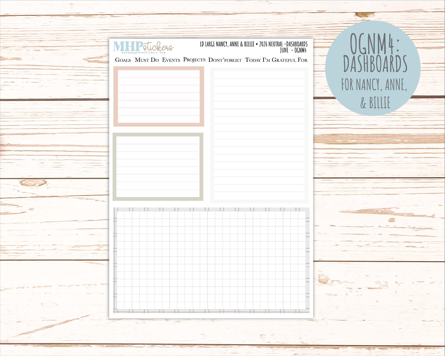 JUNE 2026 Neutral Collection Stickers for the Large Nancy, Anne, & Billie Laurel Denise Planners || OGN