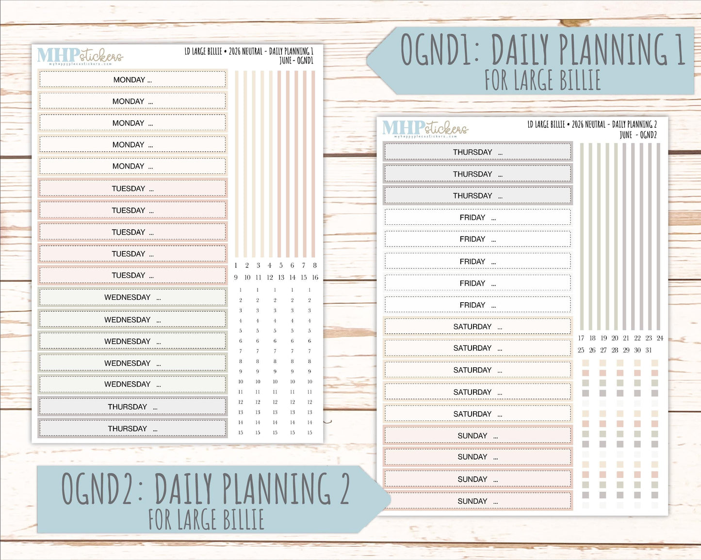 JUNE 2026 Neutral Collection Stickers for the Large Nancy, Anne, & Billie Laurel Denise Planners || OGN