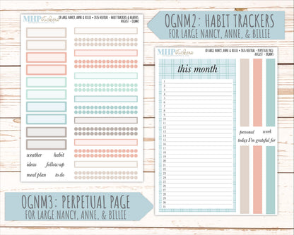 AUGUST 2026 Neutral Collection Stickers for the Large Nancy, Anne, & Billie Laurel Denise Planners || OGN