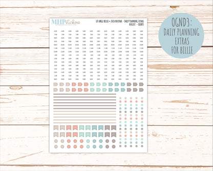 AUGUST 2026 Neutral Collection Stickers for the Large Nancy, Anne, & Billie Laurel Denise Planners || OGN