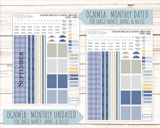 SEPTEMBER 2026 Neutral Collection Stickers for the Large Nancy, Anne, & Billie Laurel Denise Planners || OGN