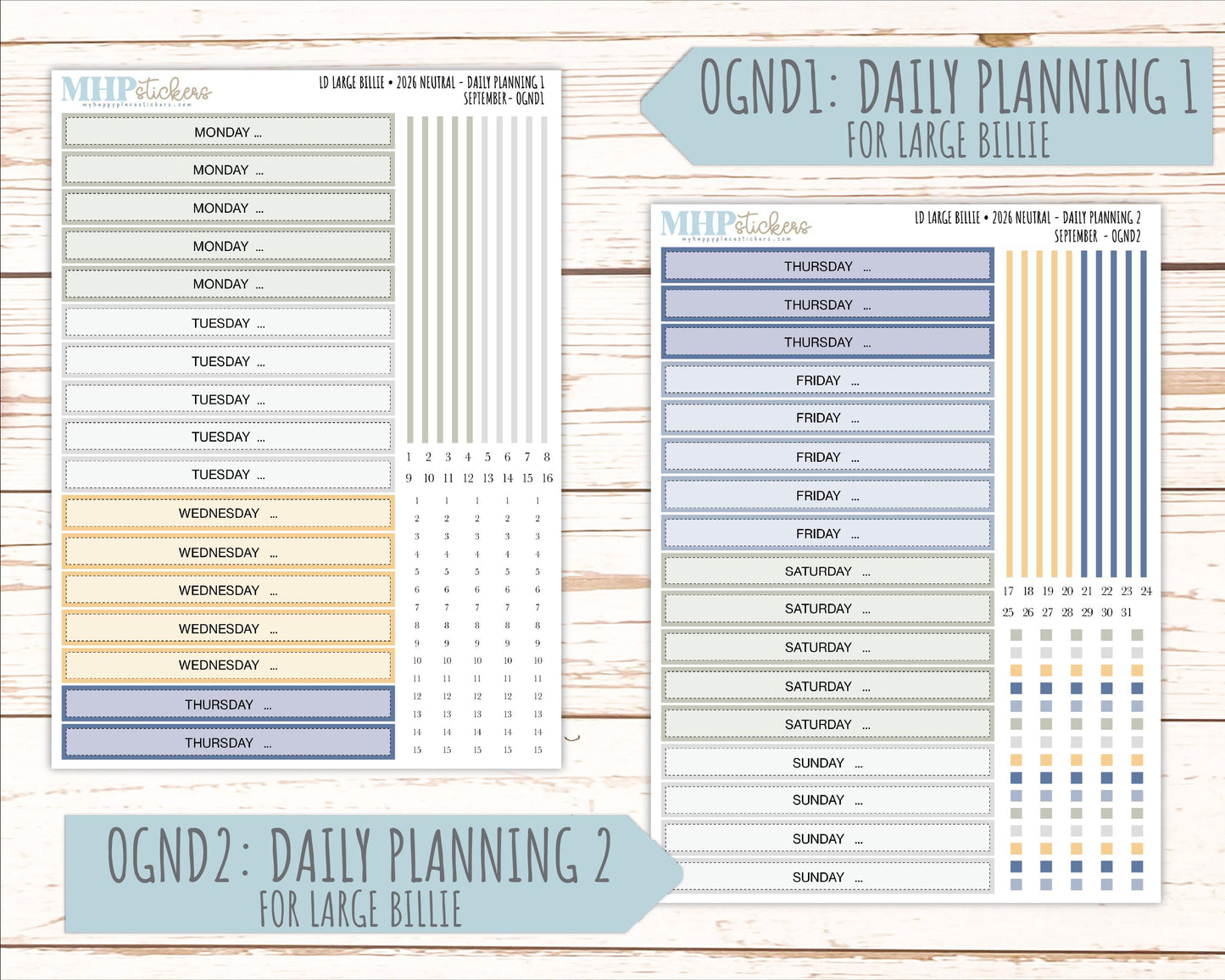 SEPTEMBER 2026 Neutral Collection Stickers for the Large Nancy, Anne, & Billie Laurel Denise Planners || OGN