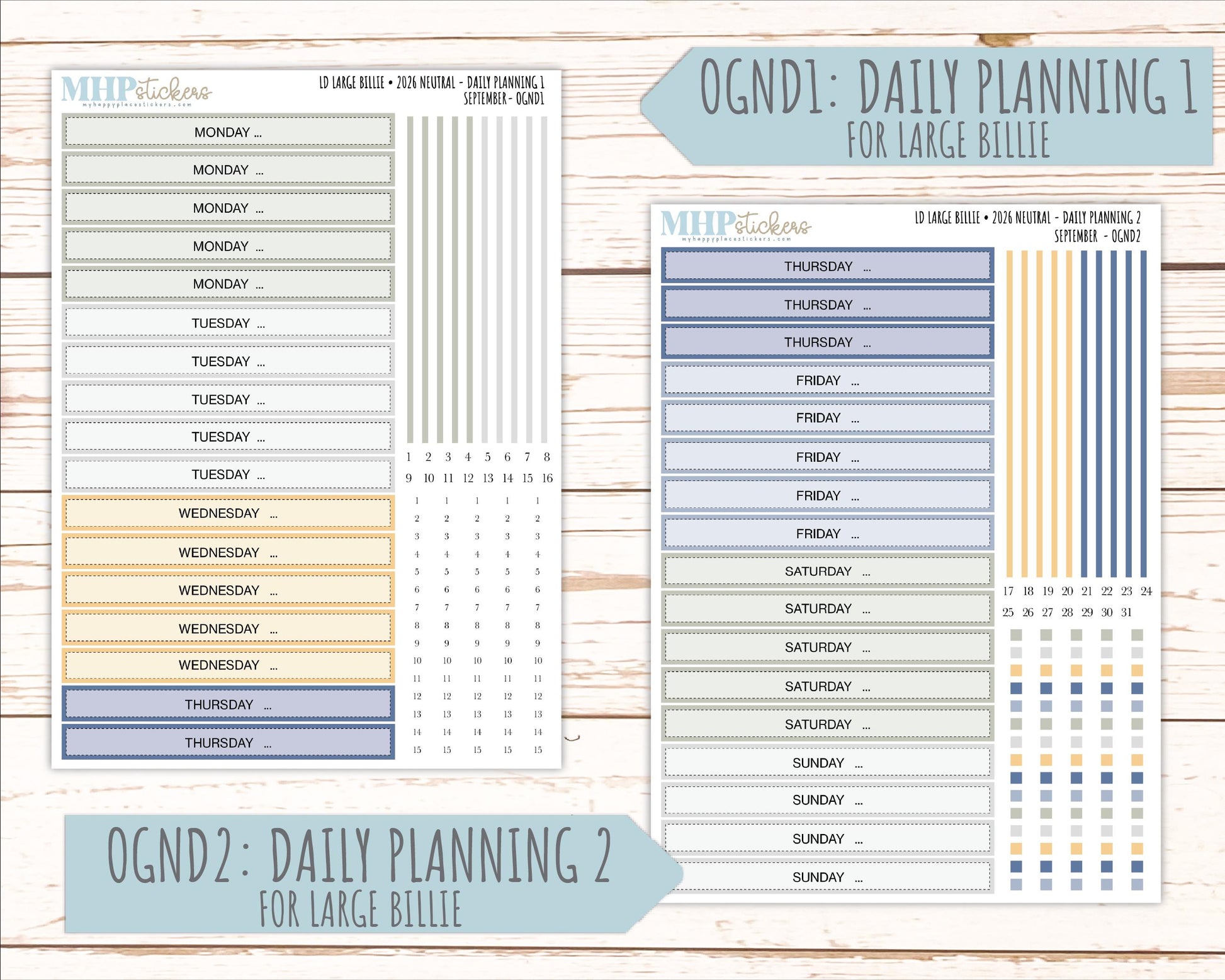SEPTEMBER 2026 Neutral Collection Stickers for the Large Nancy, Anne, & Billie Laurel Denise Planners || OGN