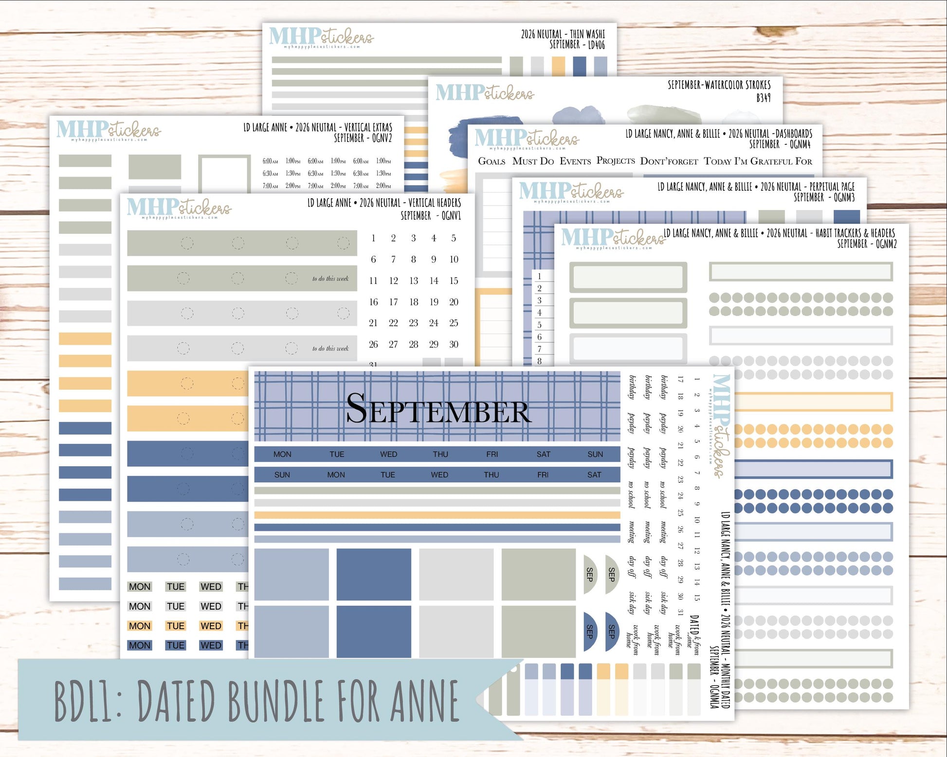 SEPTEMBER 2026 Neutral Collection Stickers for the Large Nancy, Anne, & Billie Laurel Denise Planners || OGN