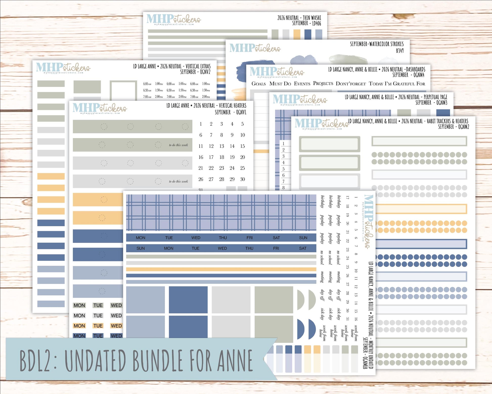 SEPTEMBER 2026 Neutral Collection Stickers for the Large Nancy, Anne, & Billie Laurel Denise Planners || OGN