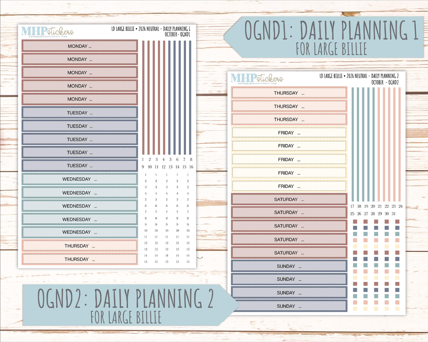 OCTOBER 2026 Neutral Collection Stickers for the Large Nancy, Anne, & Billie Laurel Denise Planners || OGN