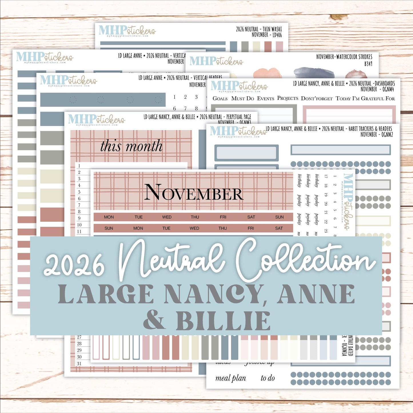 NOVEMBER 2026 Neutral Collection Stickers for the Large Nancy, Anne, & Billie Laurel Denise Planners || OGN