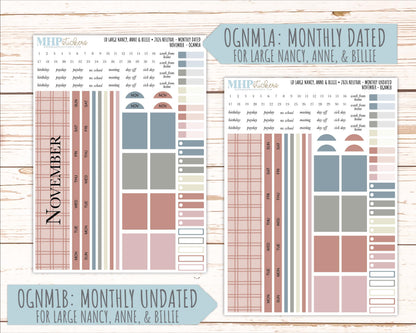 NOVEMBER 2026 Neutral Collection Stickers for the Large Nancy, Anne, & Billie Laurel Denise Planners || OGN