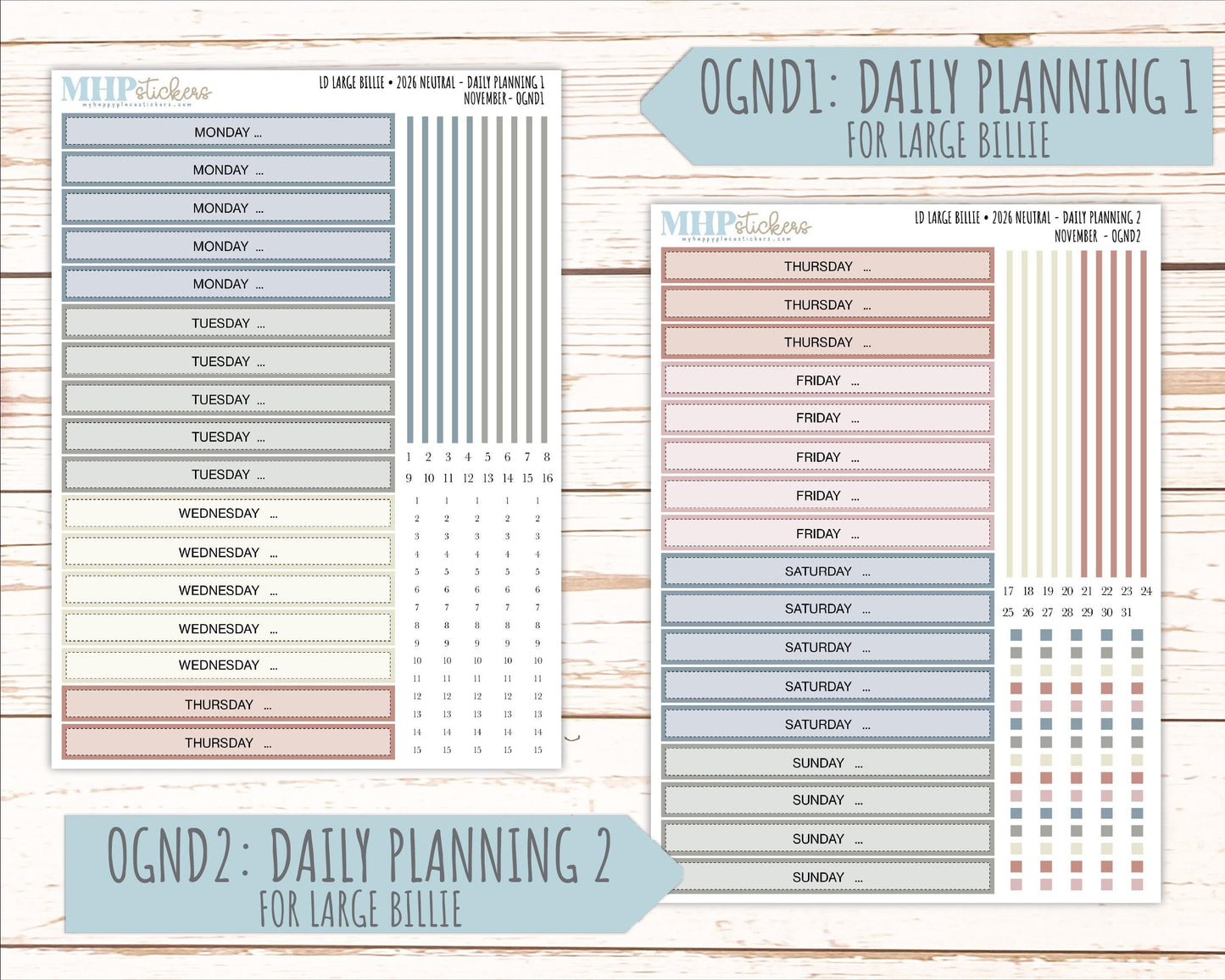 NOVEMBER 2026 Neutral Collection Stickers for the Large Nancy, Anne, & Billie Laurel Denise Planners || OGN