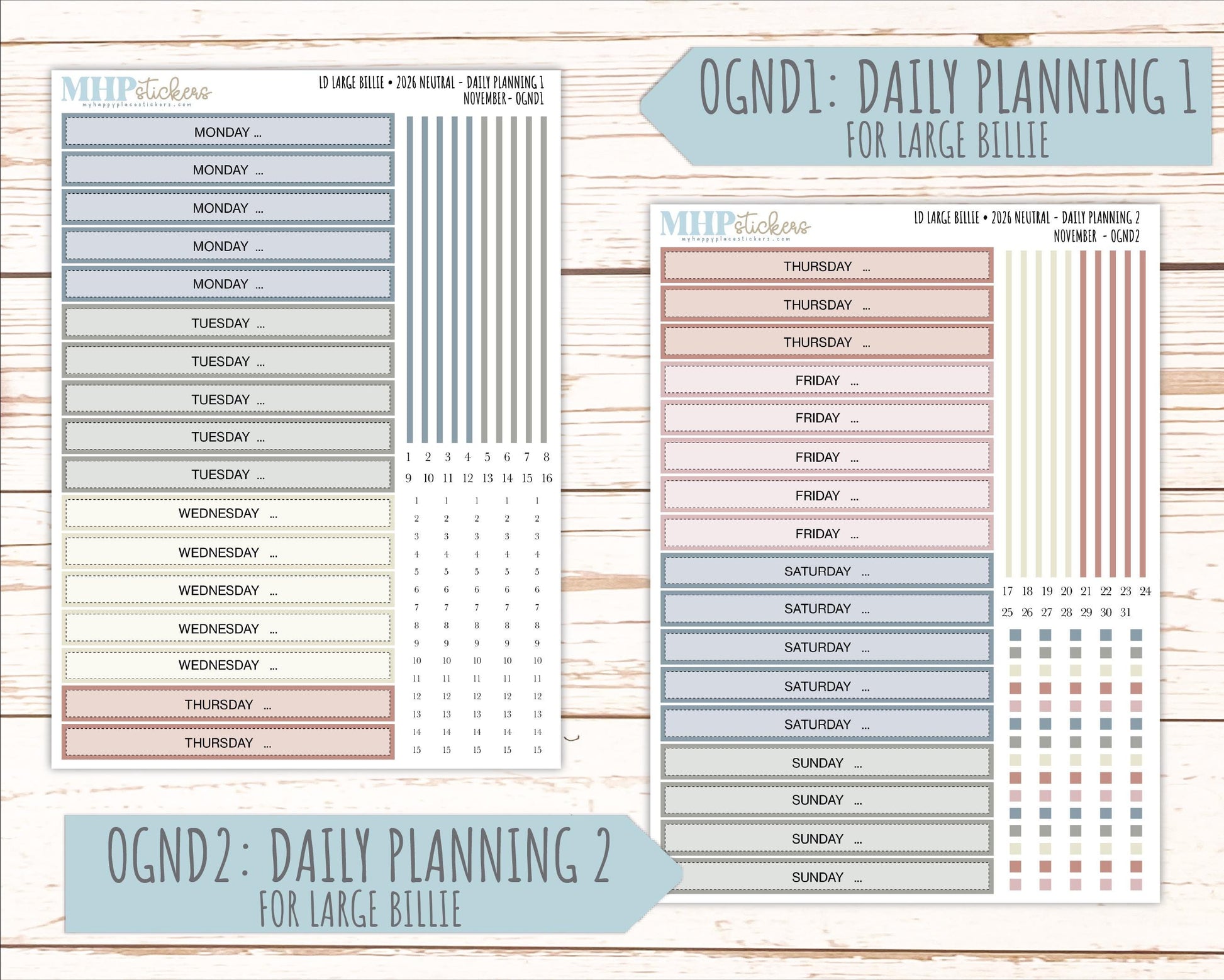 NOVEMBER 2026 Neutral Collection Stickers for the Large Nancy, Anne, & Billie Laurel Denise Planners || OGN