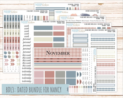 NOVEMBER 2026 Neutral Collection Stickers for the Large Nancy, Anne, & Billie Laurel Denise Planners || OGN