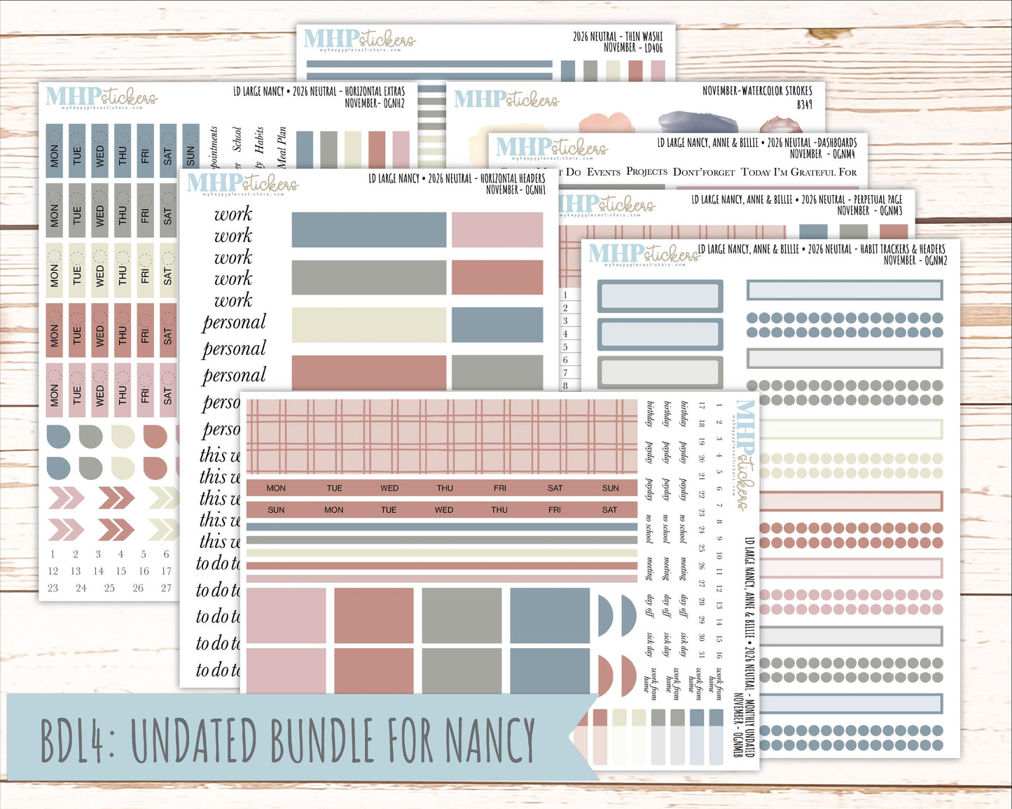 NOVEMBER 2026 Neutral Collection Stickers for the Large Nancy, Anne, & Billie Laurel Denise Planners || OGN