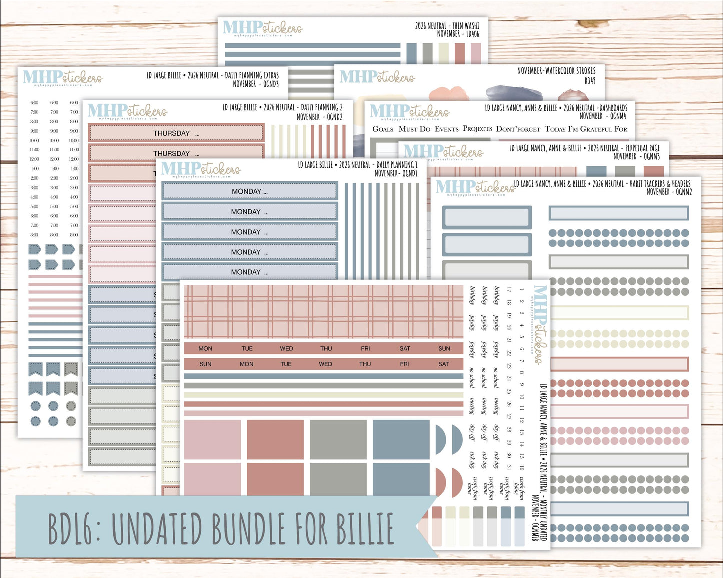 NOVEMBER 2026 Neutral Collection Stickers for the Large Nancy, Anne, & Billie Laurel Denise Planners || OGN