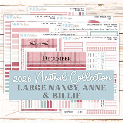DECEMBER 2026 Neutral Collection Stickers for the Large Nancy, Anne, & Billie Laurel Denise Planners || OGN