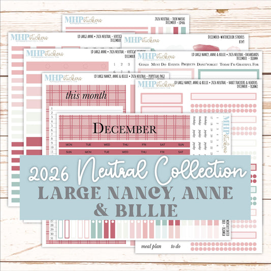 DECEMBER 2026 Neutral Collection Stickers for the Large Nancy, Anne, & Billie Laurel Denise Planners || OGN