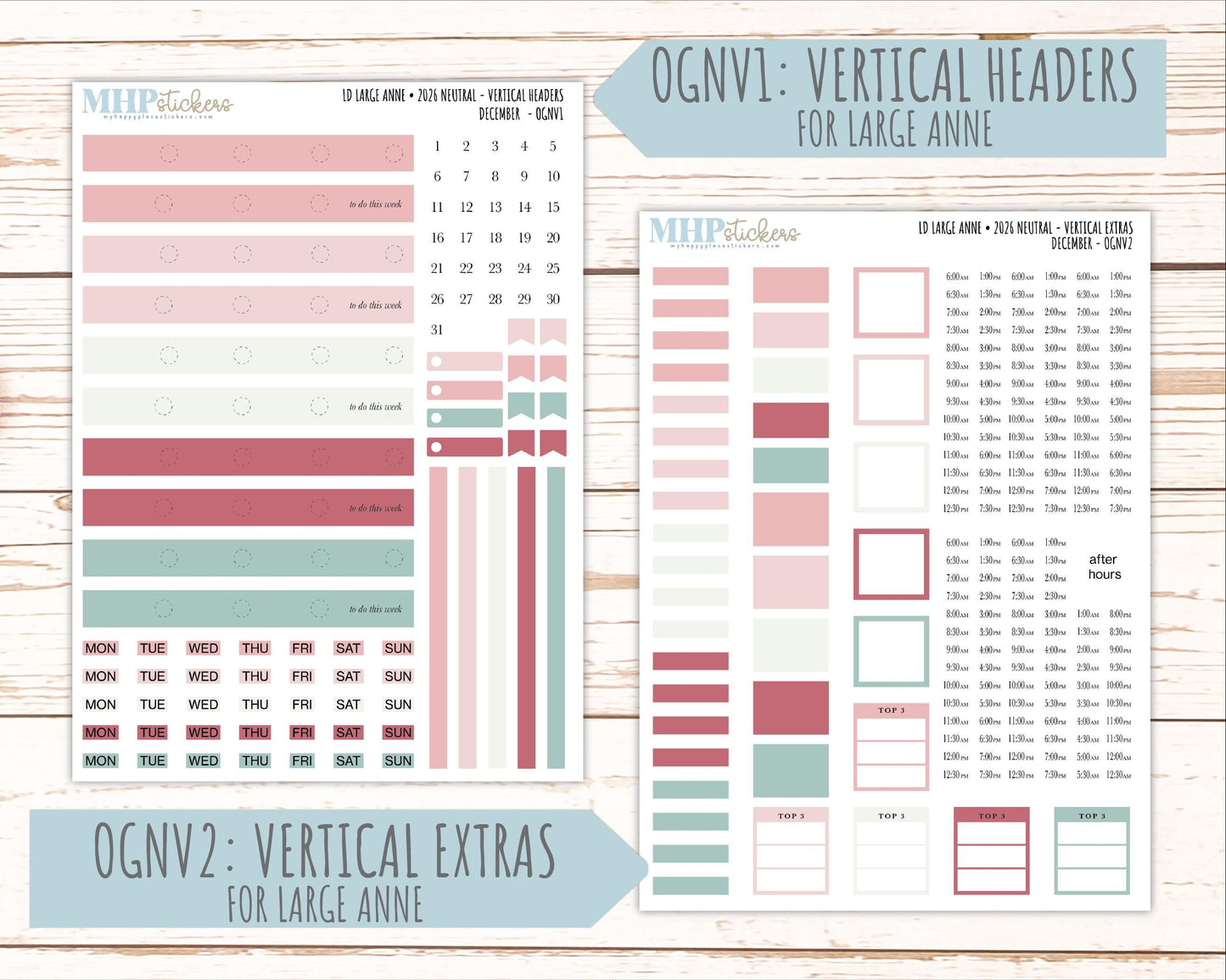 DECEMBER 2026 Neutral Collection Stickers for the Large Nancy, Anne, & Billie Laurel Denise Planners || OGN