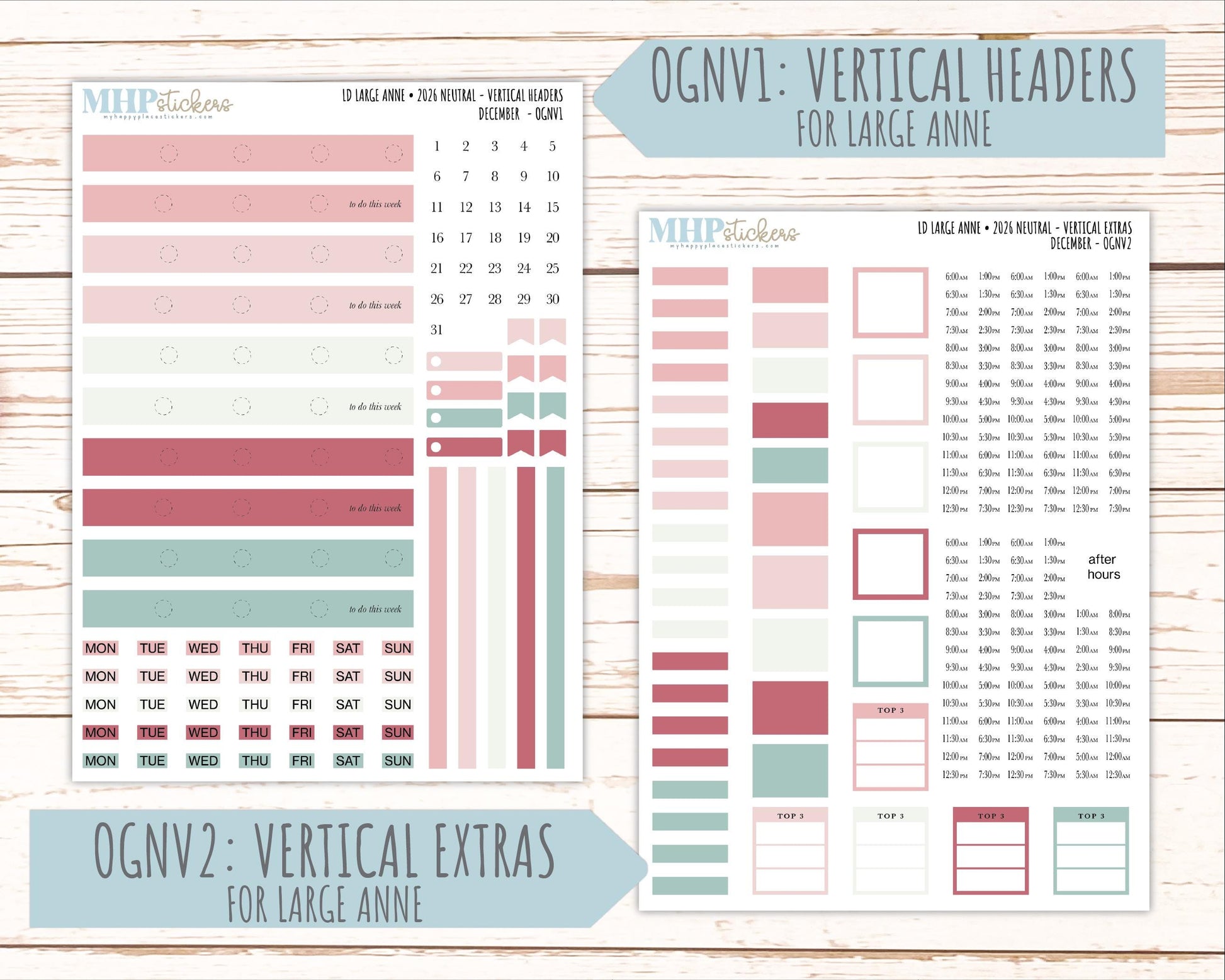 DECEMBER 2026 Neutral Collection Stickers for the Large Nancy, Anne, & Billie Laurel Denise Planners || OGN