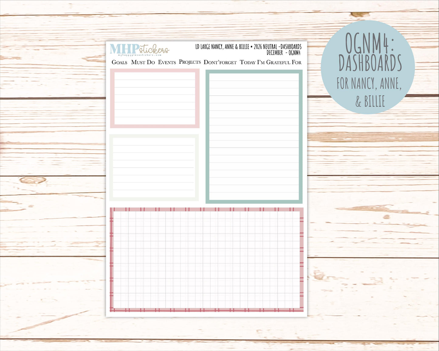 DECEMBER 2026 Neutral Collection Stickers for the Large Nancy, Anne, & Billie Laurel Denise Planners || OGN