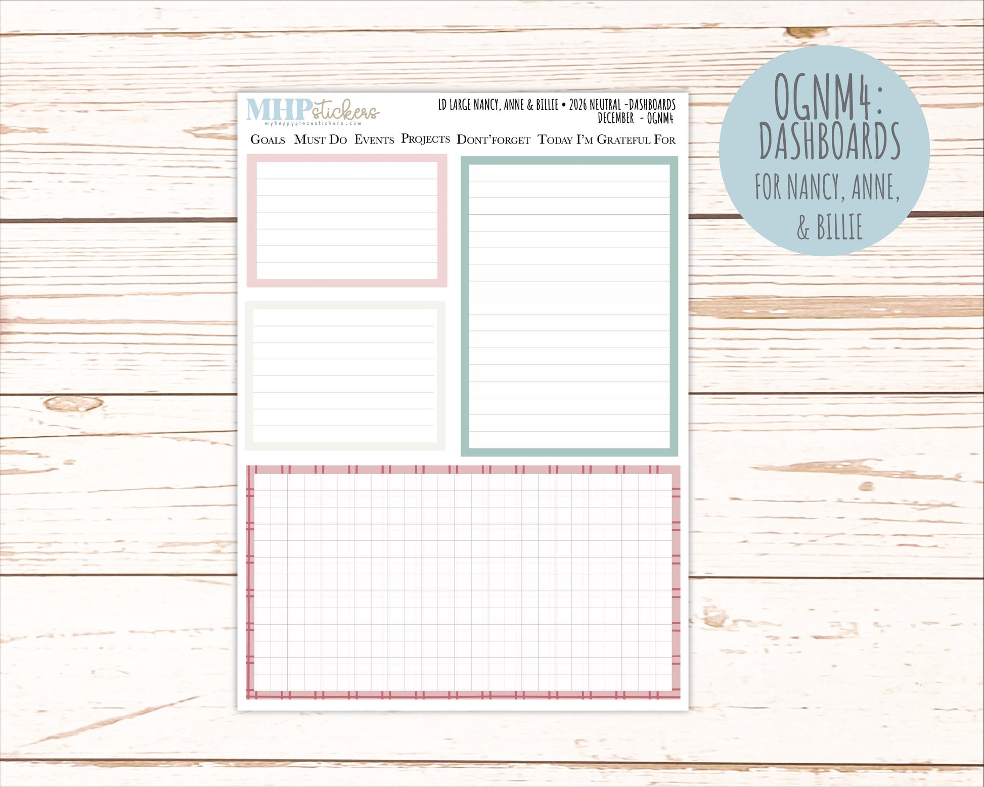 DECEMBER 2026 Neutral Collection Stickers for the Large Nancy, Anne, & Billie Laurel Denise Planners || OGN