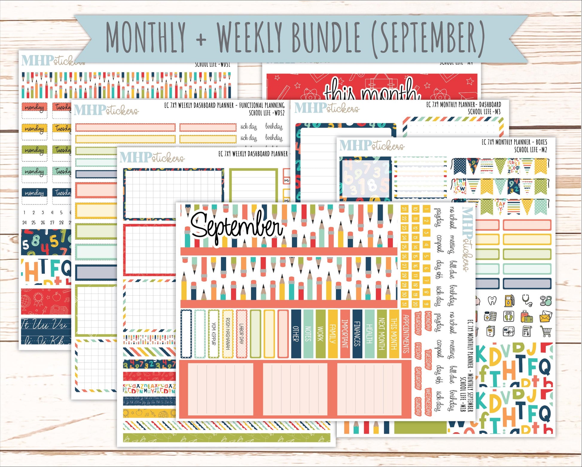 AUGUST & SEPTEMBER Weekly Dashboard Kit for 7x9 Erin Condren Planners. 2026 Collection "School Life" || ECWDS