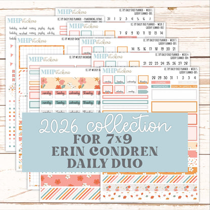 AUGUST Daily Duo Sticker Kit for 7x9 Erin Condren Planners. 2026 Collection "Groovy Summer"|| ECDD