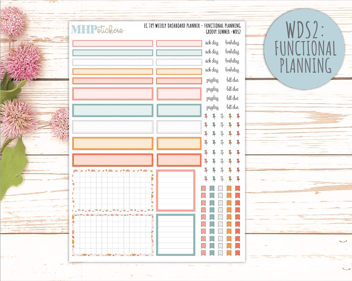 AUGUST Daily Duo Sticker Kit for 7x9 Erin Condren Planners. 2026 Collection "Groovy Summer"|| ECDD