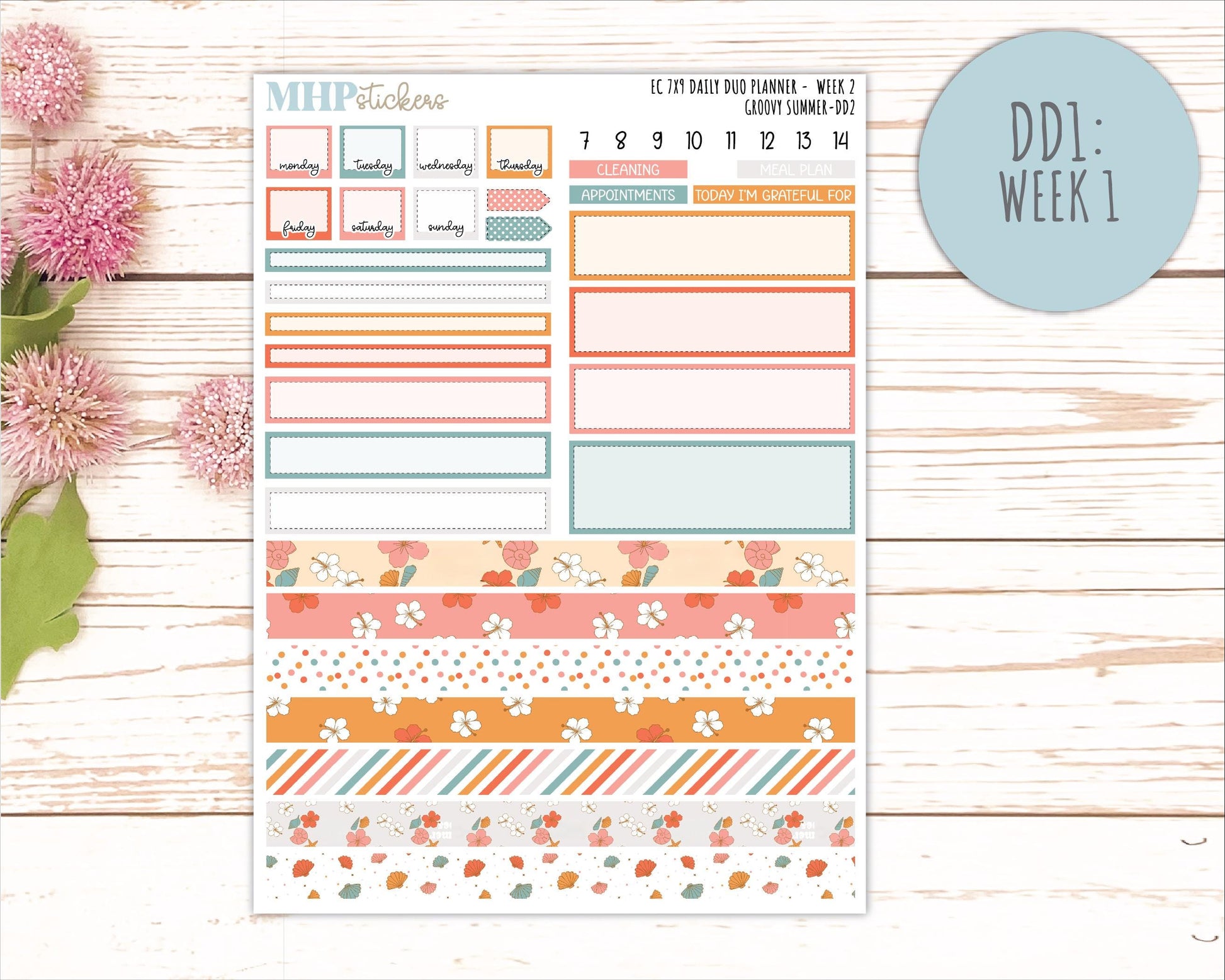 AUGUST Daily Duo Sticker Kit for 7x9 Erin Condren Planners. 2026 Collection "Groovy Summer"|| ECDD